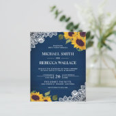 Navy Blue Lace Sunflower Budget Wedding Invitation (Standing Front)