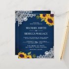 Navy Blue Lace Sunflower Budget Wedding Invitation