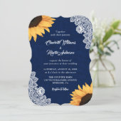 Navy Blue Lace Sunflower Wedding Invitations (Standing Front)