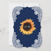Navy Blue Lace Sunflower Wedding Invitations (Back)
