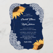 Navy Blue Lace Sunflower Wedding Invitations (Front/Back)