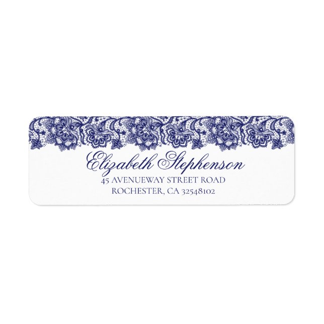 Navy Blue Lace Wedding Label (Front)
