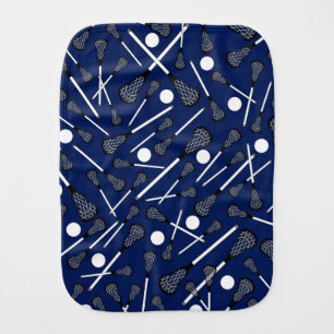 Navy blue lacrosse sticks baby burp cloth