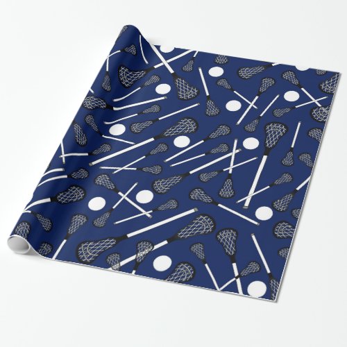 Navy blue lacrosse sticks wrapping paper