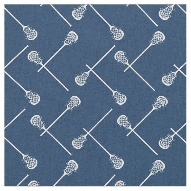 Navy Blue Lacrosse White Sticks Patterned Fabric (Close Up)
