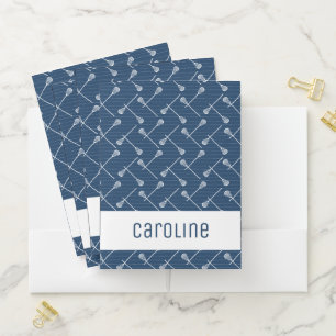 Navy Blue Lacrosse White Sticks Patterned Pocket Folder