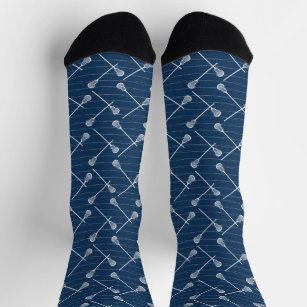 Navy Blue Lacrosse White Sticks Patterned Socks