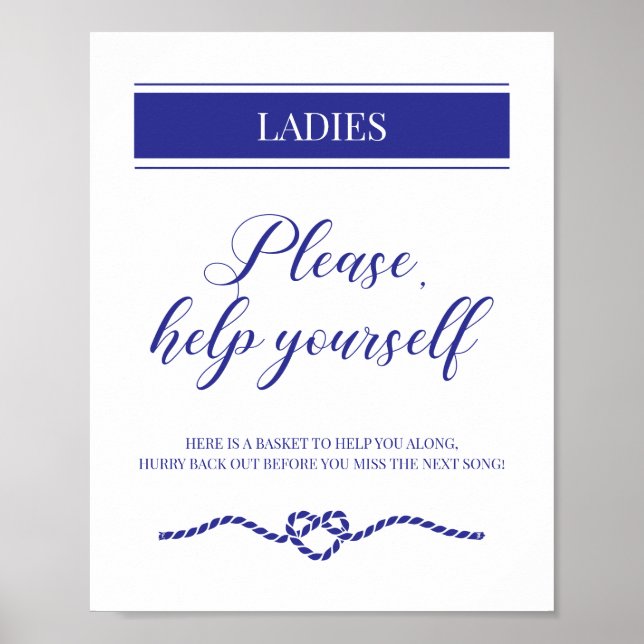 Navy Blue Ladies Bathroom Basket Nautical Wedding Poster (Front)