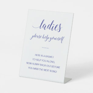 Navy Blue Ladies Bathroom Basket Wedding Pedestal Sign