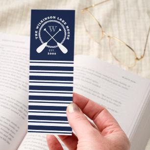 Navy Blue Lake House Monogram Crossed Paddles Bookmarks