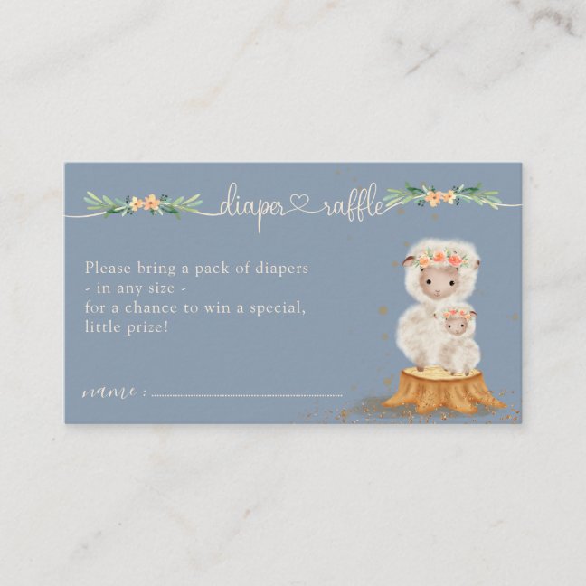 Navy Blue Lamb Diaper Raffle Baby Shower Insert
