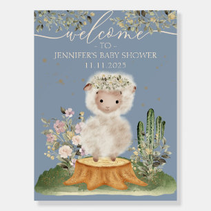 Navy Blue Lamb Sheep Floral Welcome to baby shower Foam Board