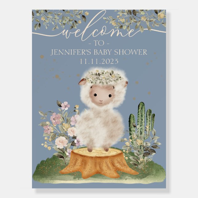 Navy Blue Lamb Sheep Floral Welcome to baby shower Foam Board (Front)
