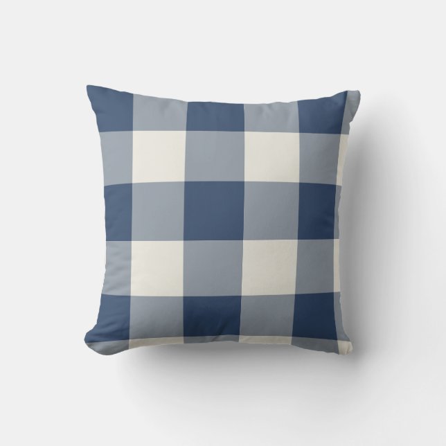 Navy Blue Large Checkered Gingham Throw Pillow (Front)
