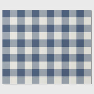 Navy Blue Large Checkered Gingham Wrapping Paper