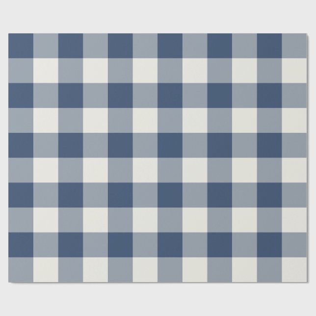 Navy Blue Large Checkered Gingham Wrapping Paper (Flat)