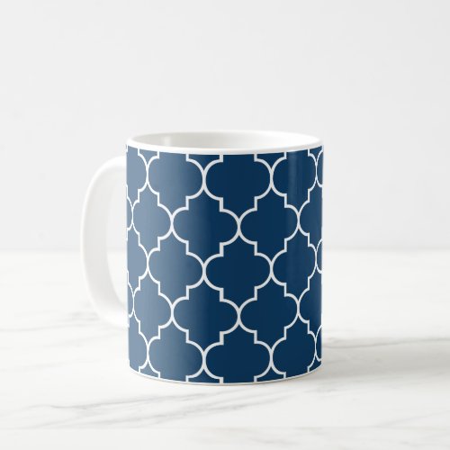 Navy Blue Latticework Quatrefoil Trellis Coffee Mug