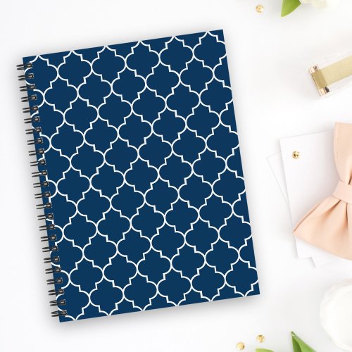 Navy Blue Latticework Quatrefoil Trellis Planner