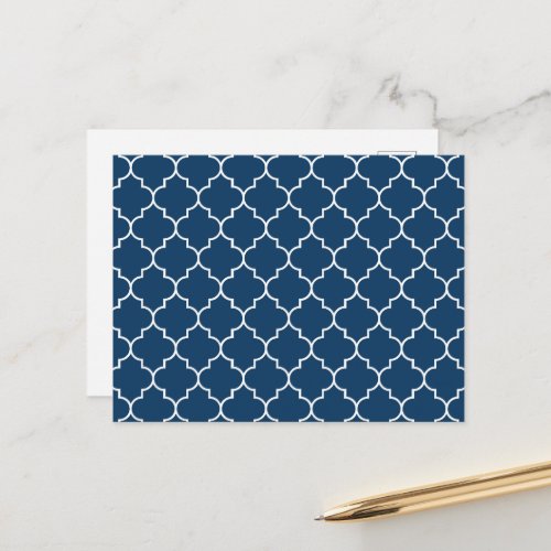 Navy Blue Latticework Quatrefoil Trellis Postcard