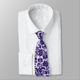 Navy-Blue &amp; Lavender Floral Damasks Neck Tie