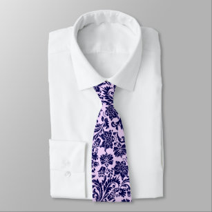 Navy-Blue & Lavender Floral Damasks Neck Tie