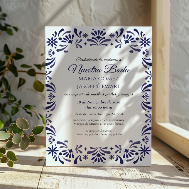 Navy Blue Lavender Floral Elegant Spanish Wedding Invitation (Navy Blue Lavender Floral Elegant Spanish Wedding Invitation)