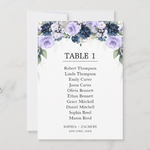 Navy Blue Lavender Floral Table Seating Chart