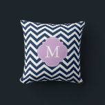Navy Blue & Lavender Zigzags Pattern Monogram Throw Pillow<br><div class="desc">Stylish and chic chevrons pattern.</div>
