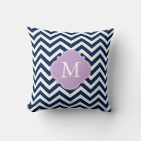 Navy Blue & Lavender Zigzags Pattern Monogram