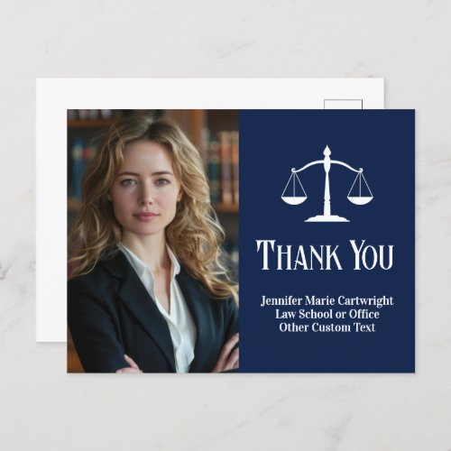 Navy Blue Law Office Custom Lawyer Thank You Postcard