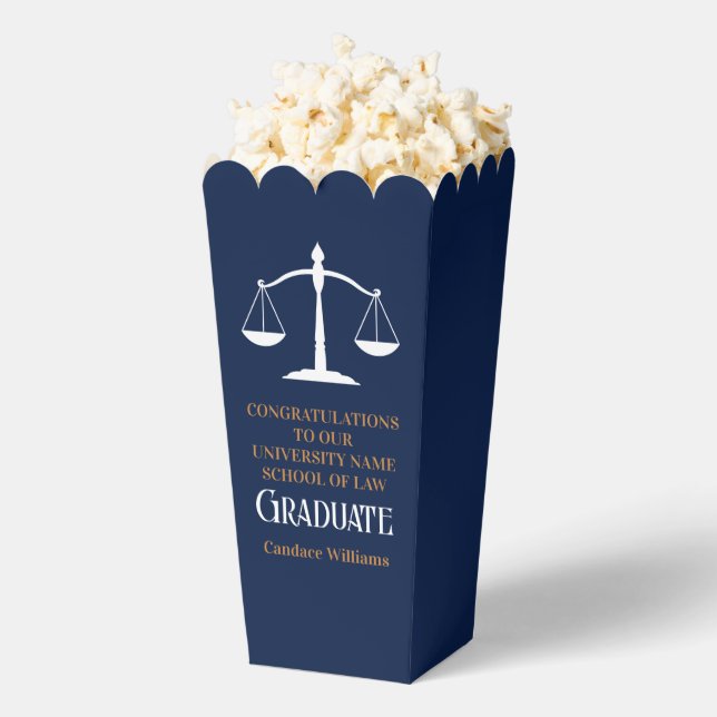 Navy Blue Law School Graduation Party Popcorn Favor Boxes (Popped)
