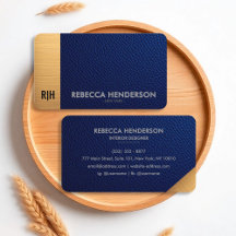Navy Blue Leather & Gold Luxe Business Card