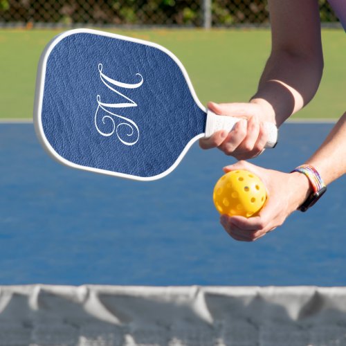Navy Blue Leather Look Curly Monogram Pickleball Paddle