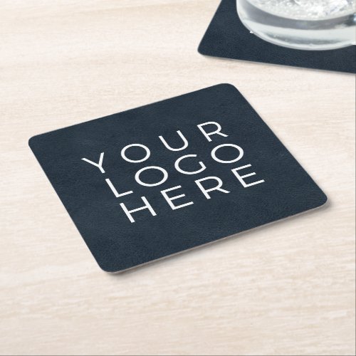 Navy Blue Leather Look Custom Business Logo Square Paper Coaster