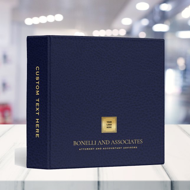 Navy Blue Leather Professional LOGO PRESENTATION 3 Ring Binder (Creator Uploaded)