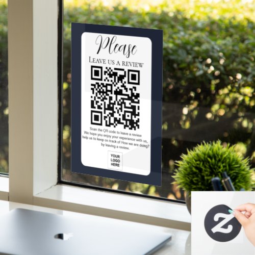 Navy Blue Leave us a review QR code Window Cling
