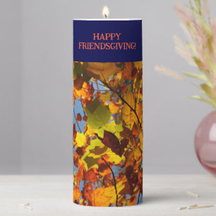 Navy Blue & Leaves Friendsgiving Thanksgiving Pillar Candle