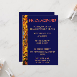 Navy Blue & Leaves Thanksgiving Friends Giving Invitation