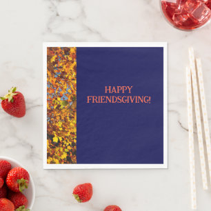 Navy Blue & Leaves Thanksgiving Friendsgiving  Napkins