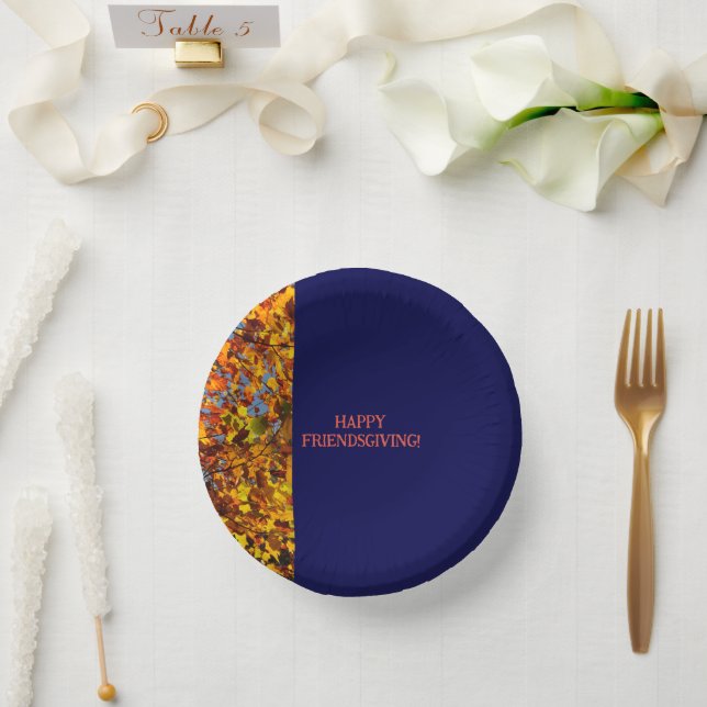 Navy Blue & Leaves Thanksgiving Friendsgiving  Paper Bowls (Wedding)