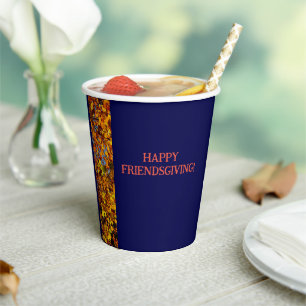 Navy Blue & Leaves Thanksgiving Friendsgiving Paper Cups