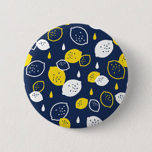 Navy Blue Lemon Art – Refreshing Citrus Design Button