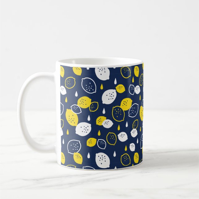  Navy Blue Lemon Art – Refreshing Citrus Design Coffee Mug (Left)