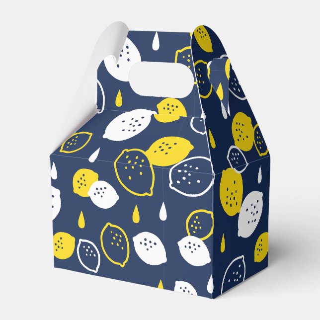  Navy Blue Lemon Art – Refreshing Citrus Design Favor Boxes (Front Side)
