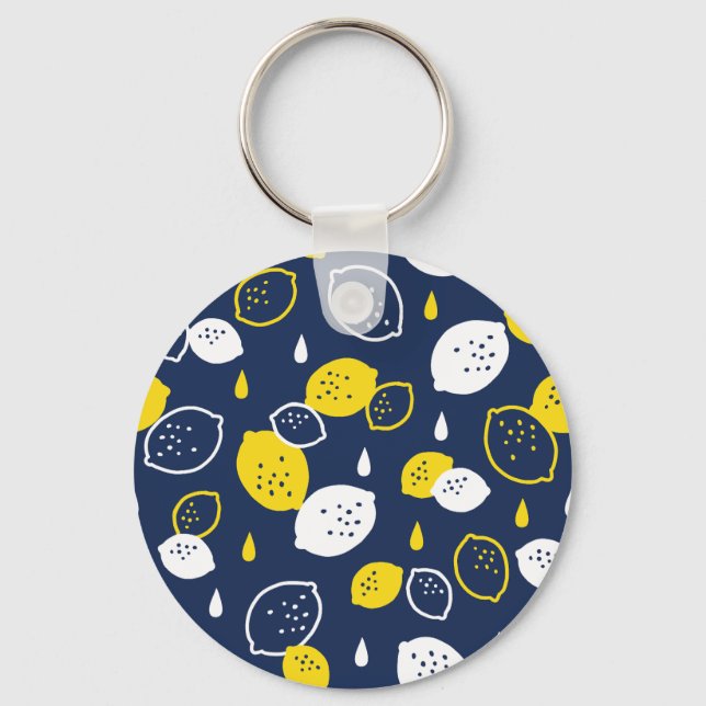  Navy Blue Lemon Art – Refreshing Citrus Design Keychain (Front)