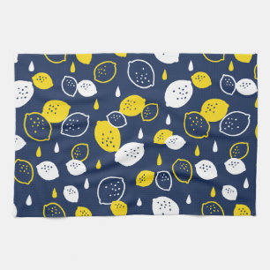 Navy Blue Lemon Art – Refreshing Citrus Design Kitchen Towel