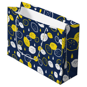 Navy Blue Lemon Art – Refreshing Citrus Design Large Gift Bag
