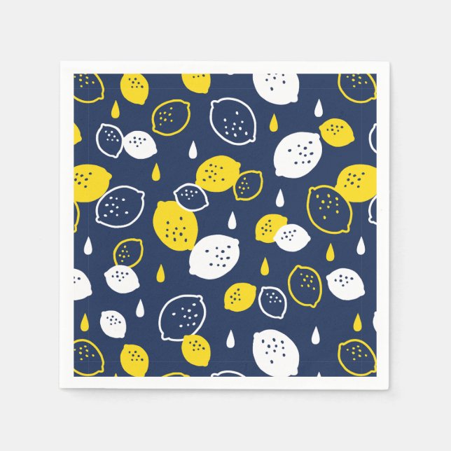  Navy Blue Lemon Art – Refreshing Citrus Design Napkins (Front)