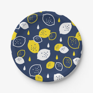  Navy Blue Lemon Art – Refreshing Citrus Design Paper Plates