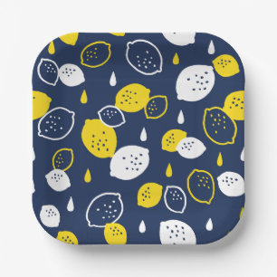 Navy Blue Lemon Art – Refreshing Citrus Design Paper Plates